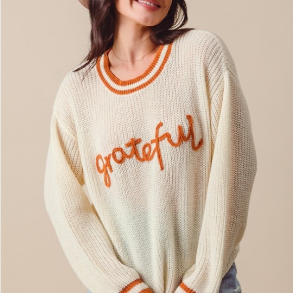 SO ME Thanksgiving Grateful Lettering Stitch Sweater - Picture 6 of 11